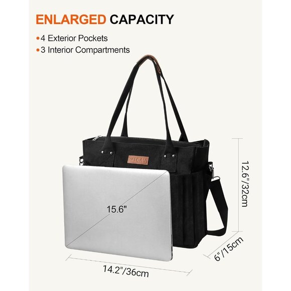 Women's Black 2 Tote Bags Large Utility Bags with Pockets Zip for Teacher Work - Picture 2 of 7